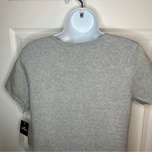 Sandra Darren Short Sleeve Faux Pearl Neck Mini Sweater Dress Gray M NWT - Picture 9 of 12